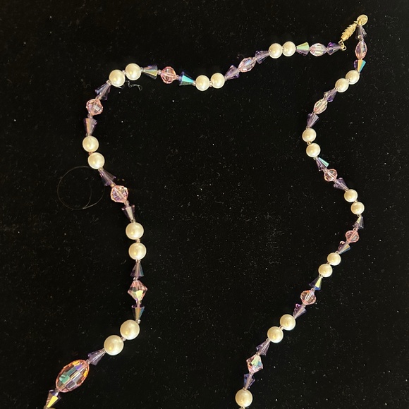 Vintage Signed Vendome Cocktail Crystal/Faceted Glass/Faux Pearl Necklace-Long - Picture 4 of 15